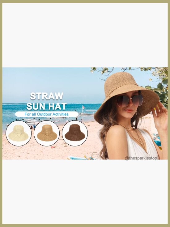 Straw Bucket Hat Wide Brim Packable UV Protection Travel Summer Cap main image 4